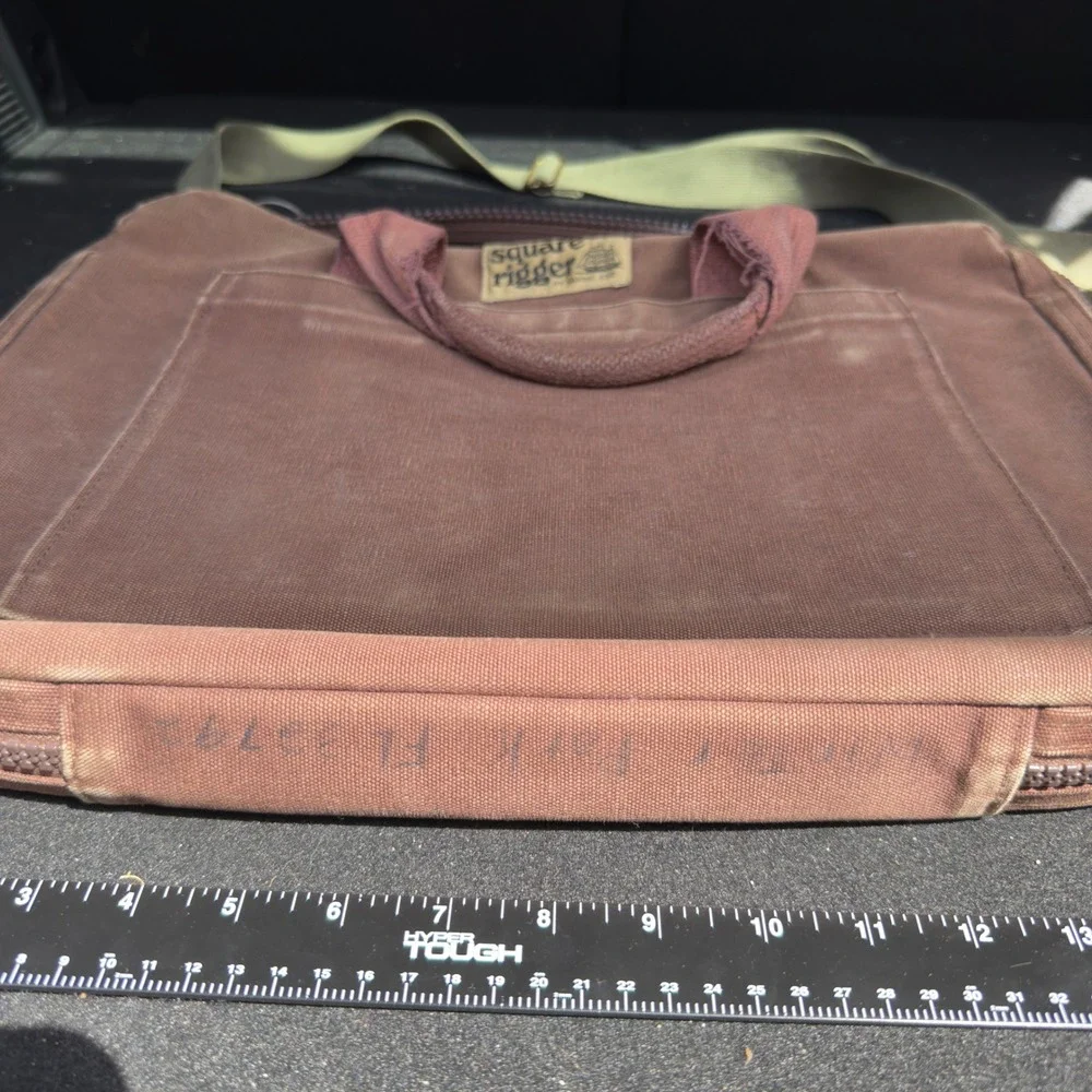 Lands End Square Rigger Canvas Laptop Briefcase Messenger Bag Brown Size OS